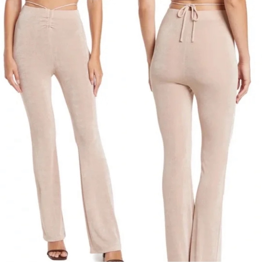NEW Elodie Ruched Front High‎ Waist Wide Leg Pants Shimmer Nude Flare Size Small